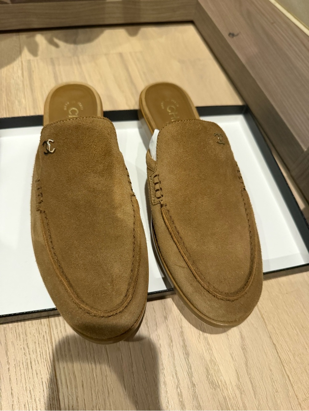 CHANEL Suede Mule Slides in Chestnut Brown